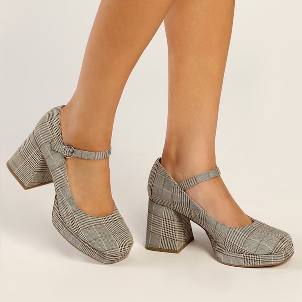 Steve Madden Tiffane Mingle Black Plaid Platform Mary Jane Pumps Size 10